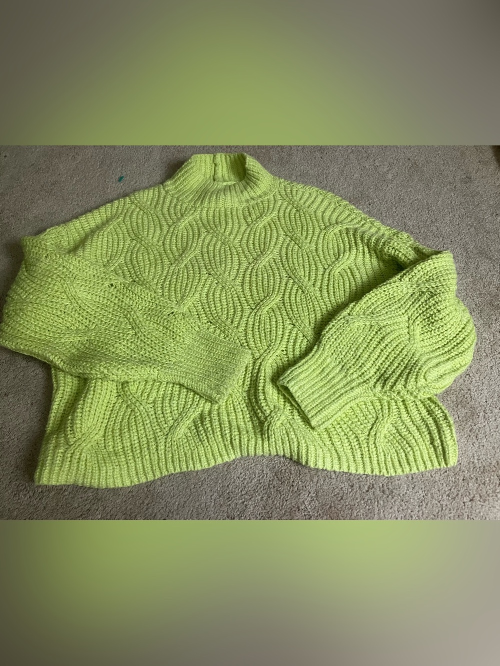 American Eagle Outfitters Neon Lime Cable Mock Neck Sweater